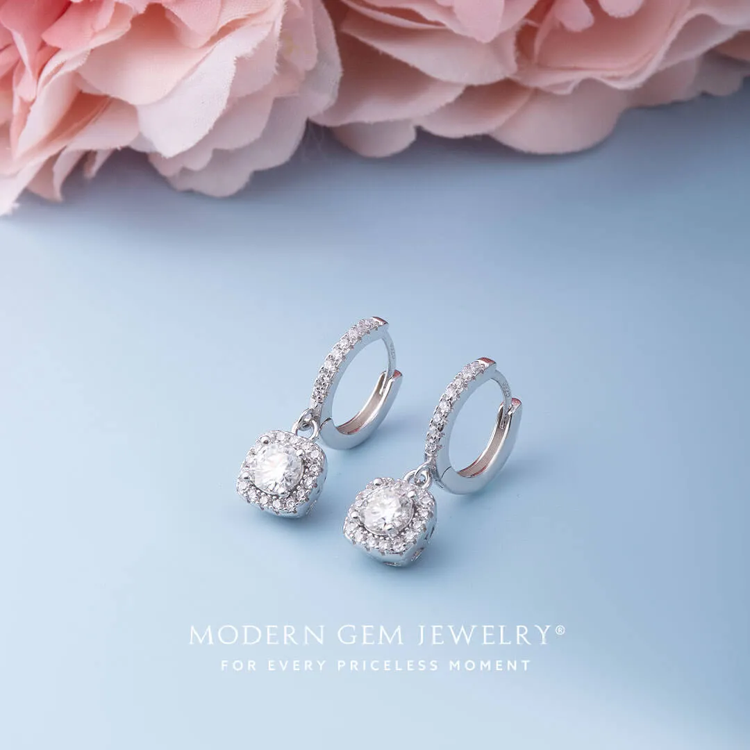 Diamond Halo Earrings in White Gold