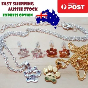 Dog Paw Set Gold Silver Colour Earrings Necklaces Necklace Footprint Fashion Jewellery