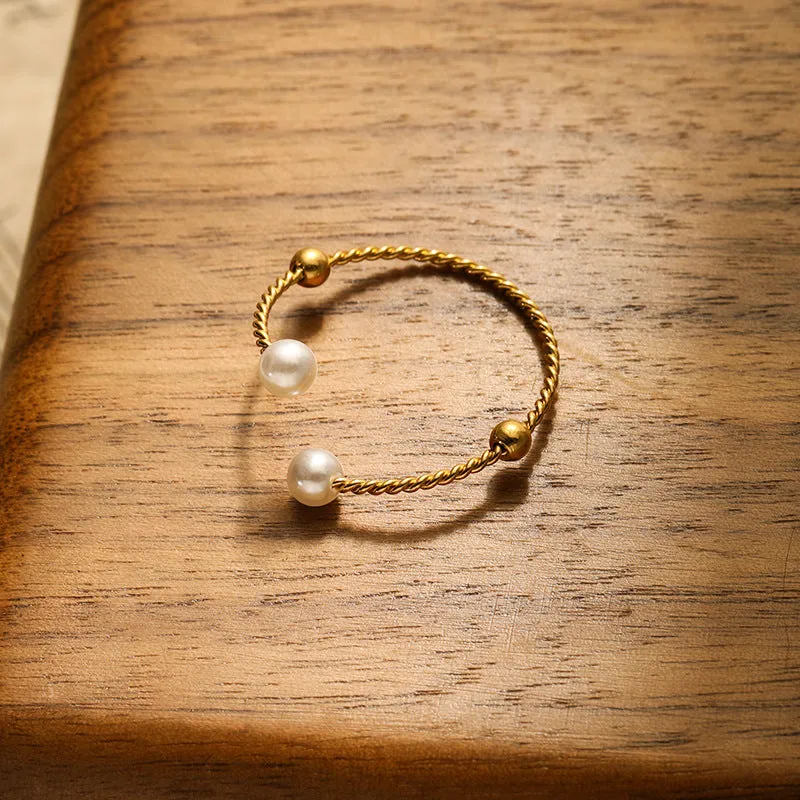 Double Twisted White Pearl Gold Rings JLTR0396