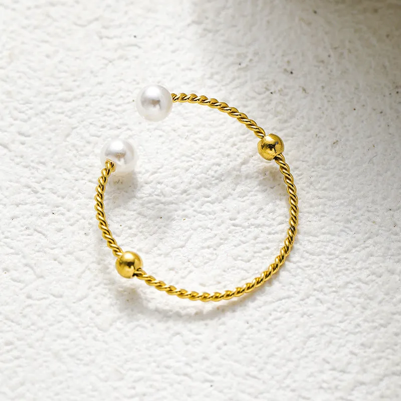 Double Twisted White Pearl Gold Rings JLTR0396