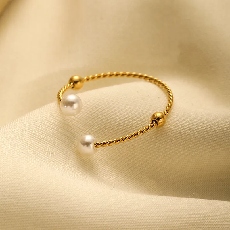 Double Twisted White Pearl Gold Rings JLTR0396