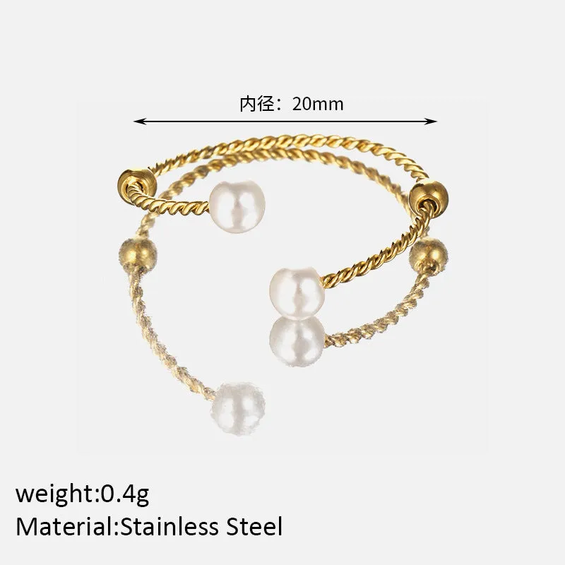 Double Twisted White Pearl Gold Rings JLTR0396