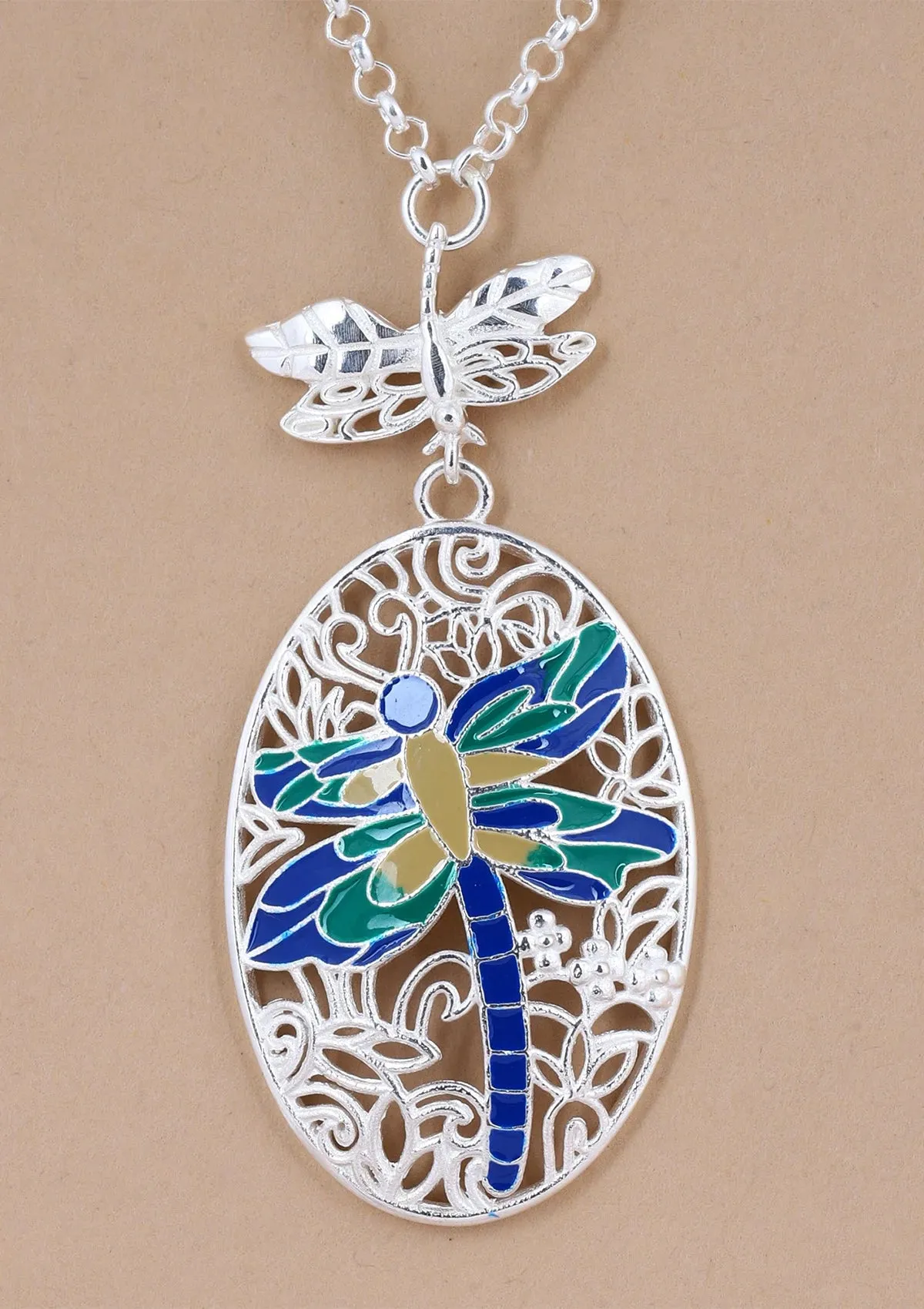 Dragonfly Pendant Silver Necklace