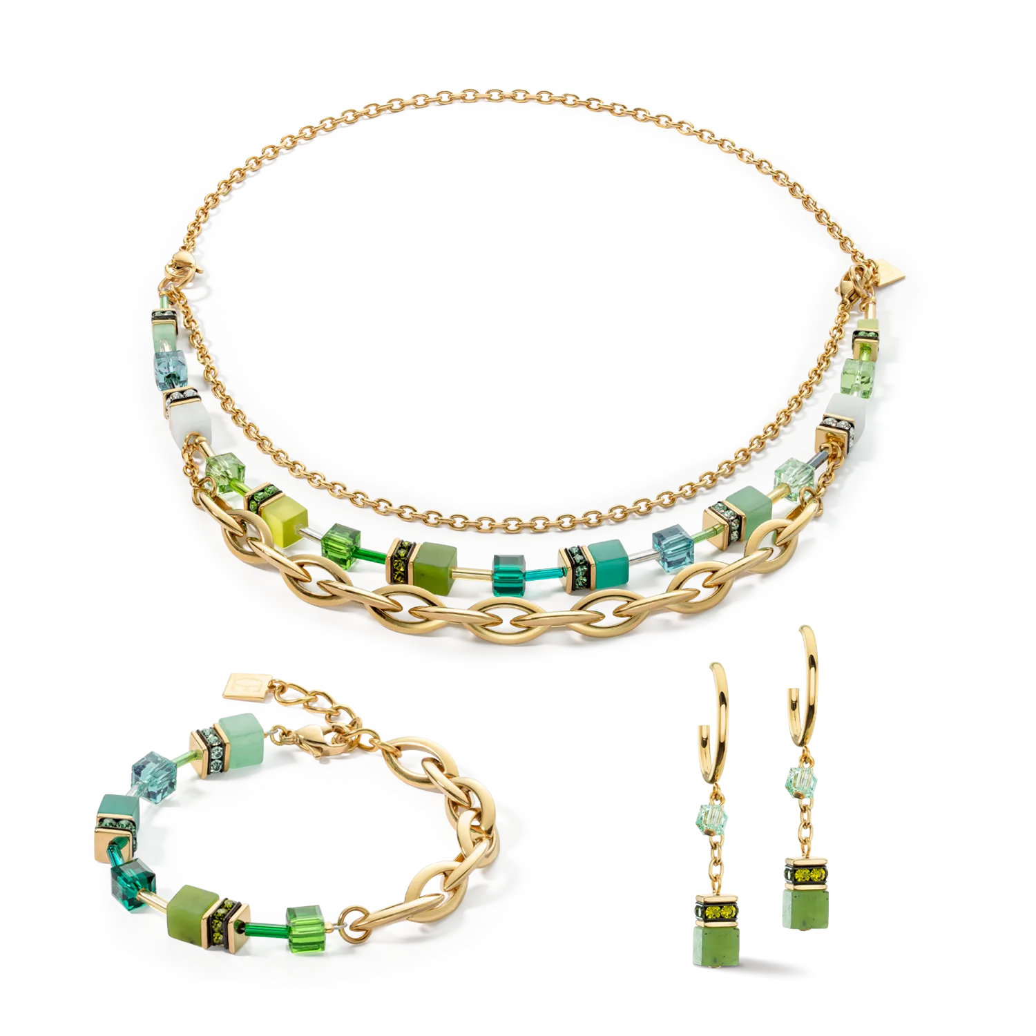 Earrings Creole GeoCUBE® Festive Layer gold-green