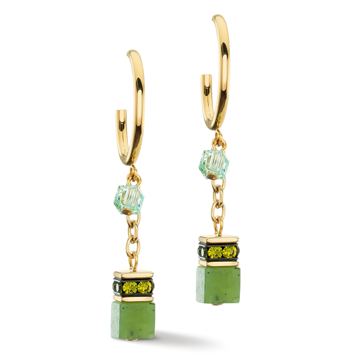 Earrings Creole GeoCUBE® Festive Layer gold-green