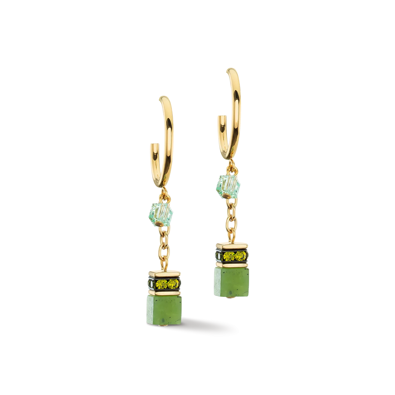Earrings Creole GeoCUBE® Festive Layer gold-green
