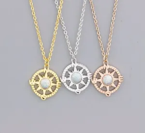 Elegant Compass Pendants With White Opal Charm