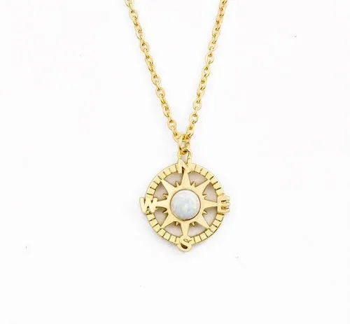 Elegant Compass Pendants With White Opal Charm
