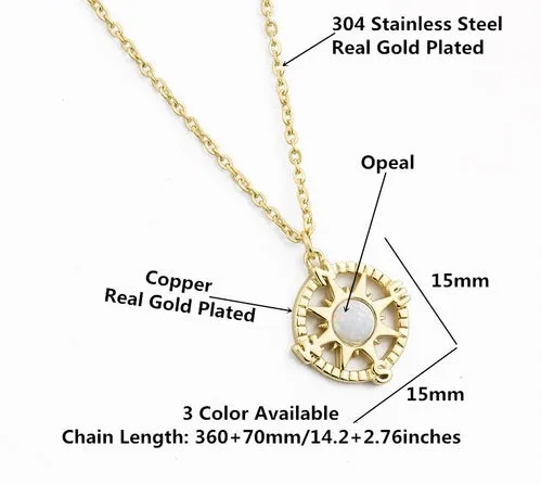 Elegant Compass Pendants With White Opal Charm