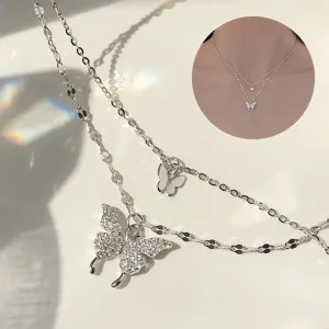 Elegant Silver Shiny Butterfly Necklaces