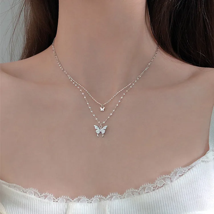 Elegant Silver Shiny Butterfly Necklaces