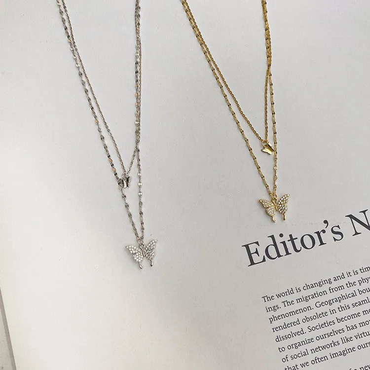 Elegant Silver Shiny Butterfly Necklaces