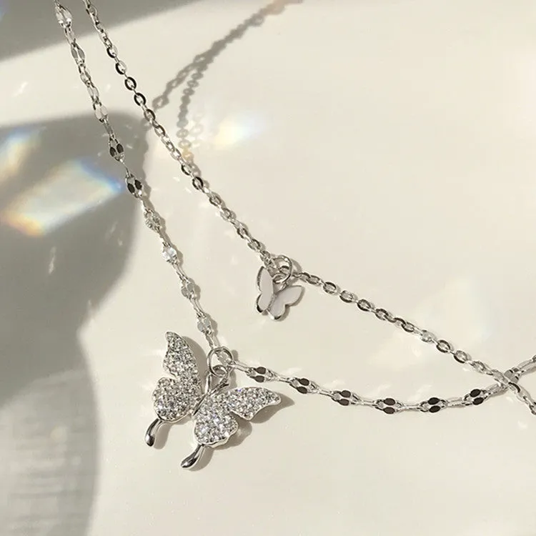 Elegant Silver Shiny Butterfly Necklaces
