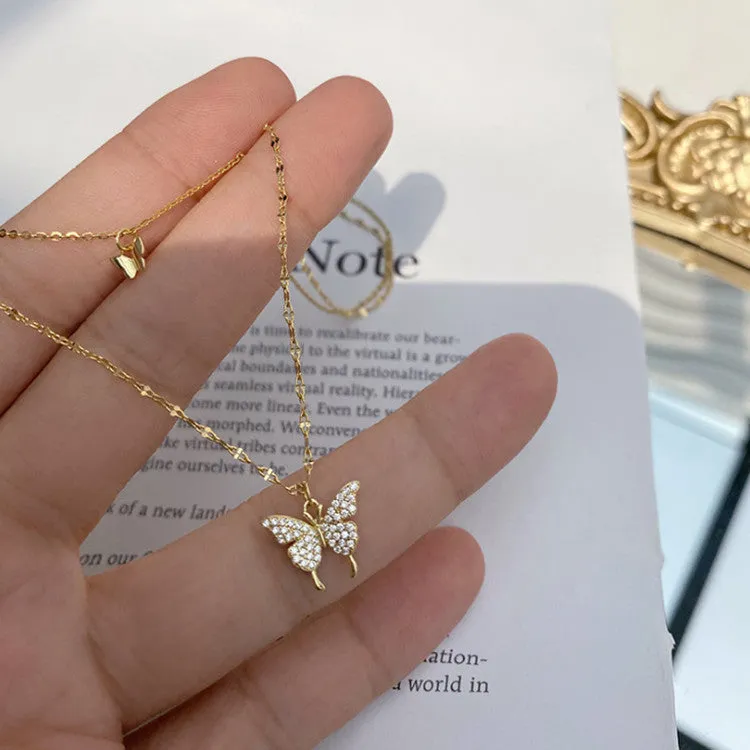 Elegant Silver Shiny Butterfly Necklaces