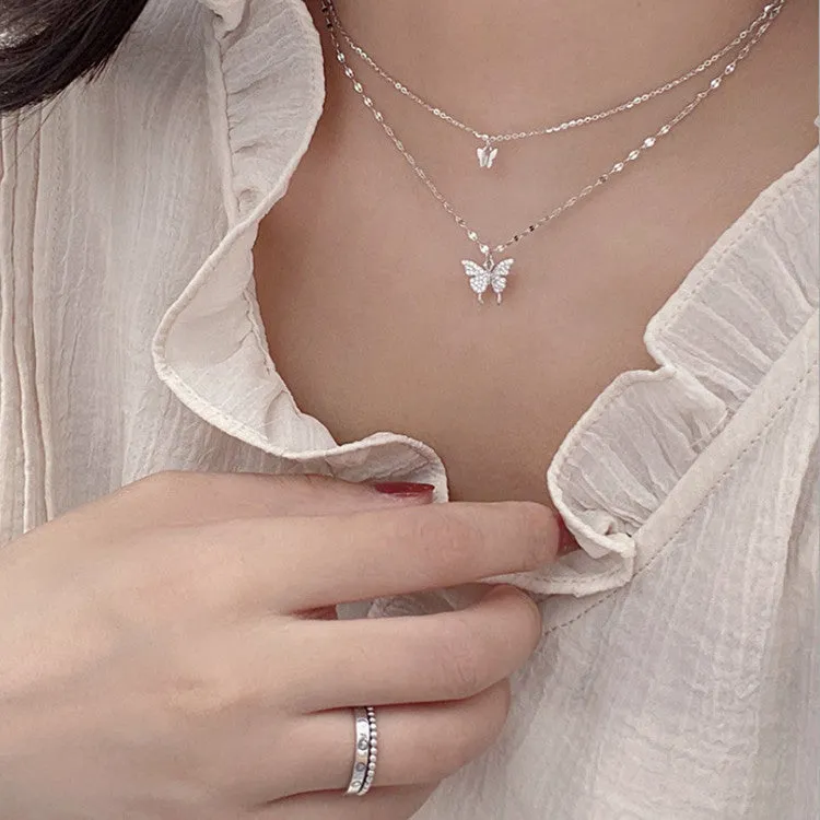 Elegant Silver Shiny Butterfly Necklaces