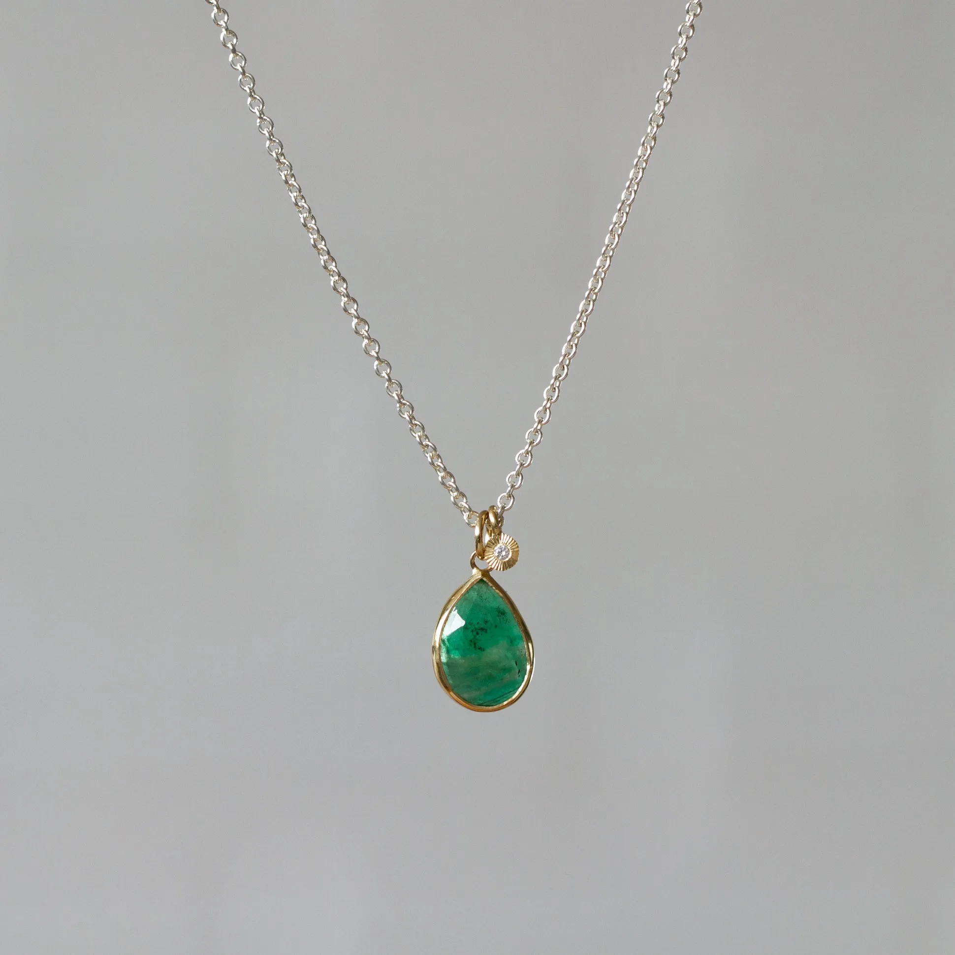 Emerald Sterling Silver and 14K Yellow Gold Theia Necklace #2
