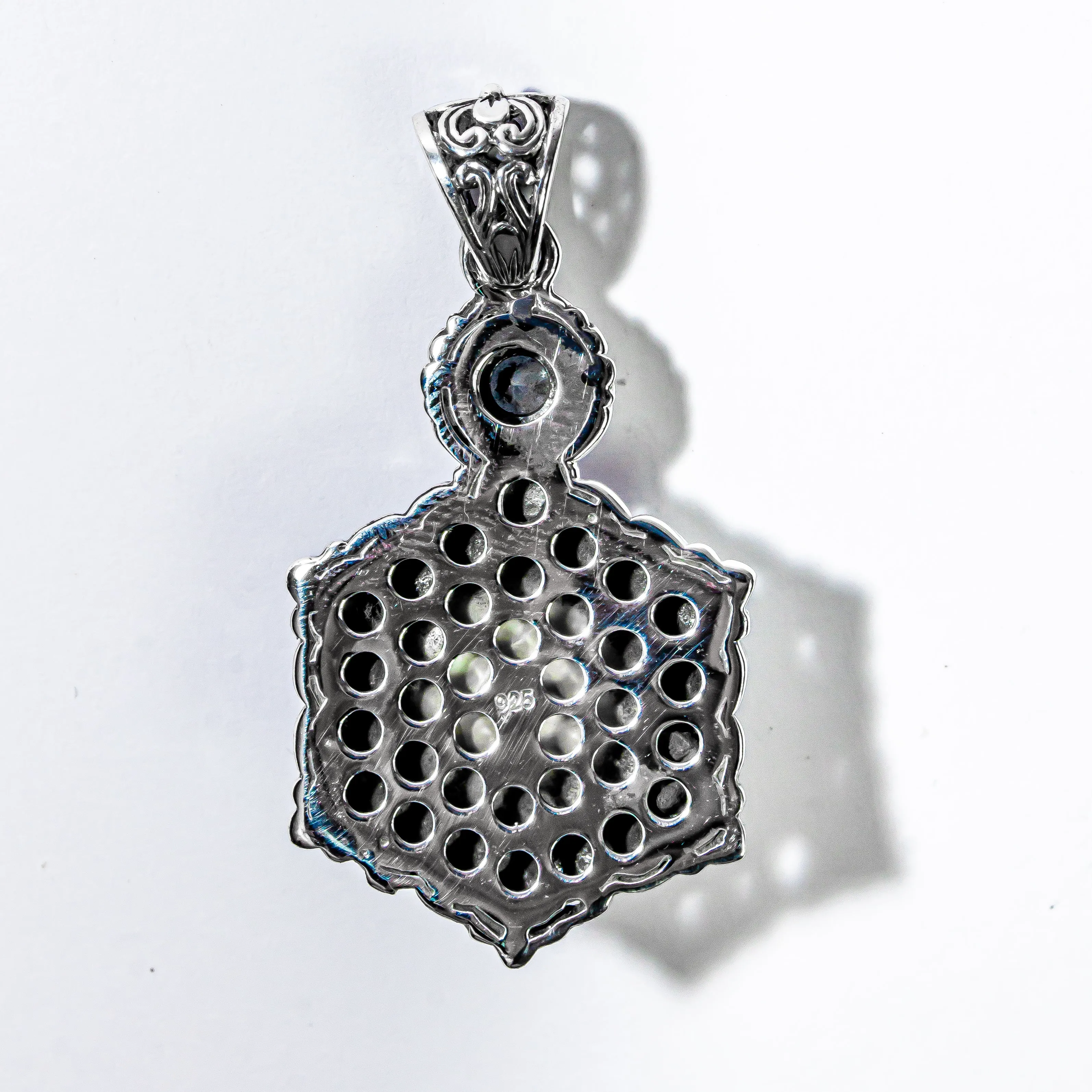 Enchanting Bali Handmade Peacock Mabe Pearl and Sky Blue Topaz pendant in Sterling Silver