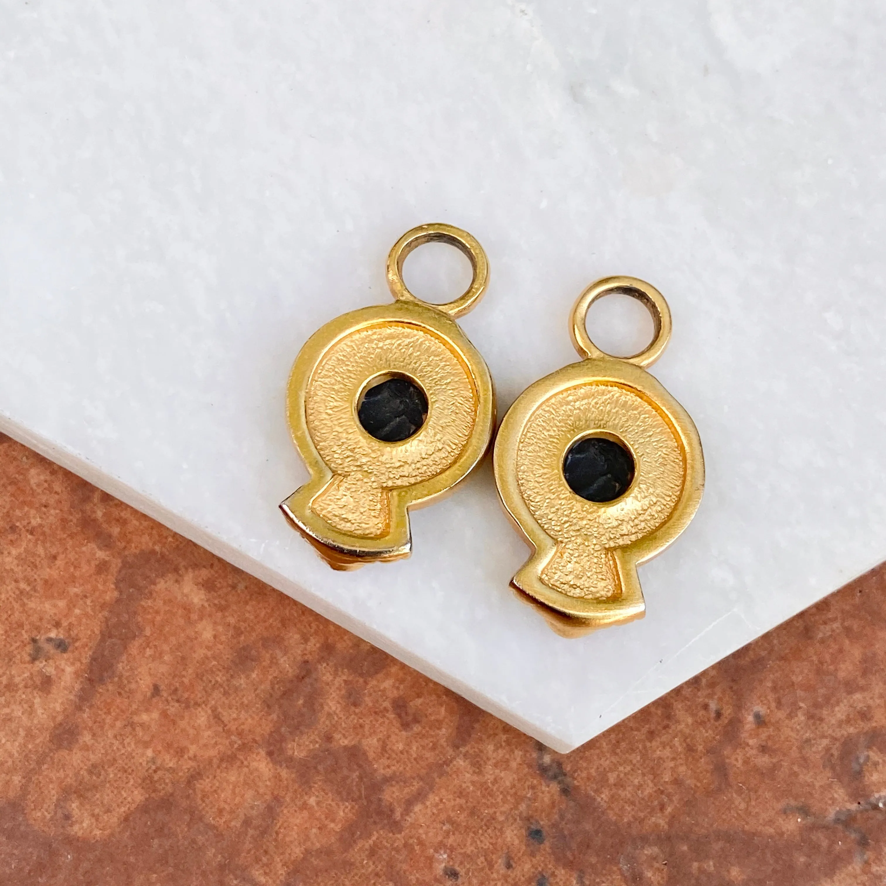 Estate 14KT Yellow Gold Vermeil Matte Faux Brome Roman Coin Earrings Charms