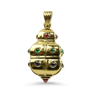 Estate 18k Yellow Gold Mixed Gemstone Amulet Pendant