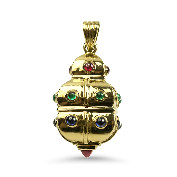 Estate 18k Yellow Gold Mixed Gemstone Amulet Pendant