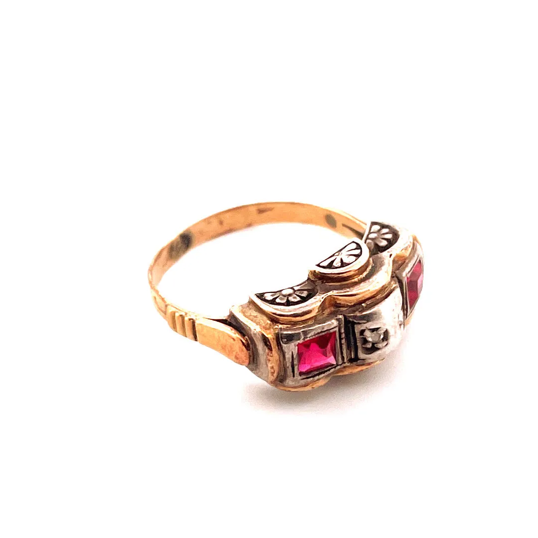 Exquisite 14K Yellow Gold Synth Ruby Ring