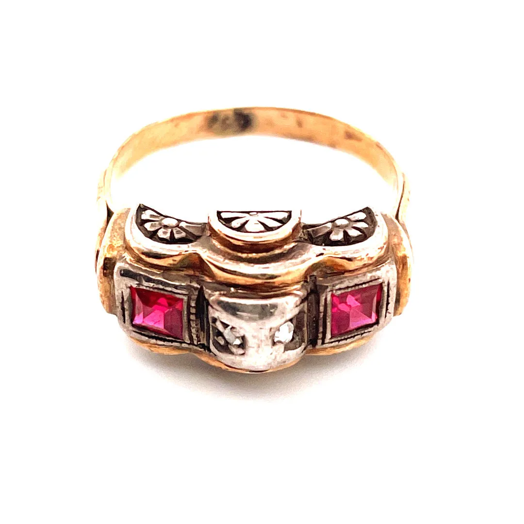 Exquisite 14K Yellow Gold Synth Ruby Ring