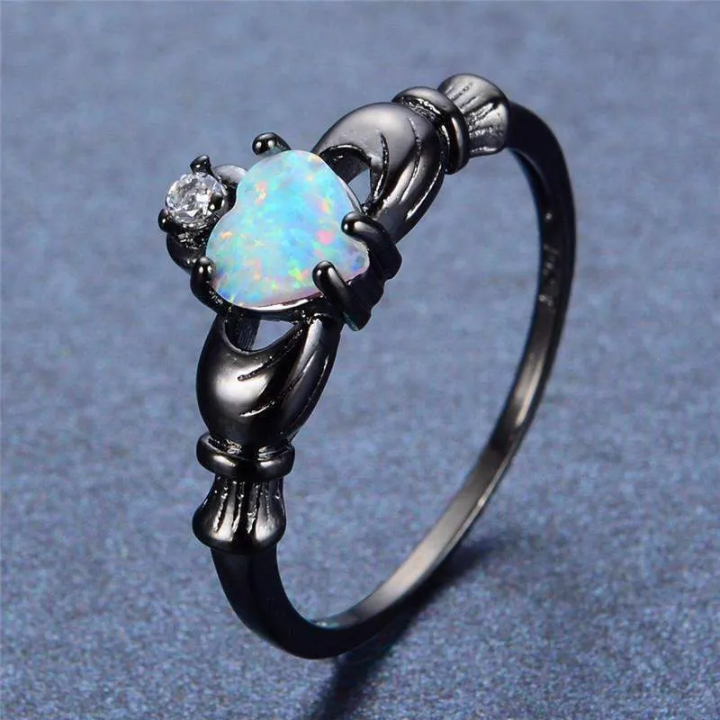 Exquisite Heart Charm Opal Ring