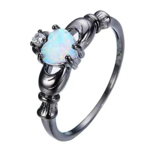 Exquisite Heart Charm Opal Ring