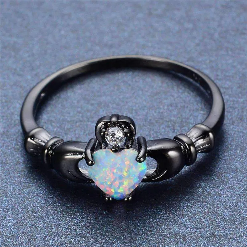 Exquisite Heart Charm Opal Ring