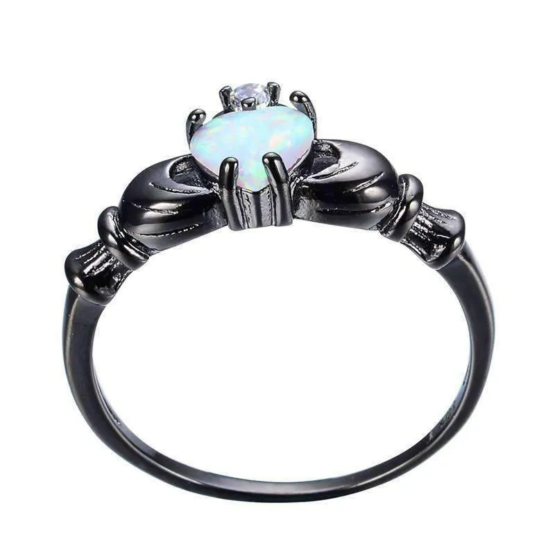 Exquisite Heart Charm Opal Ring