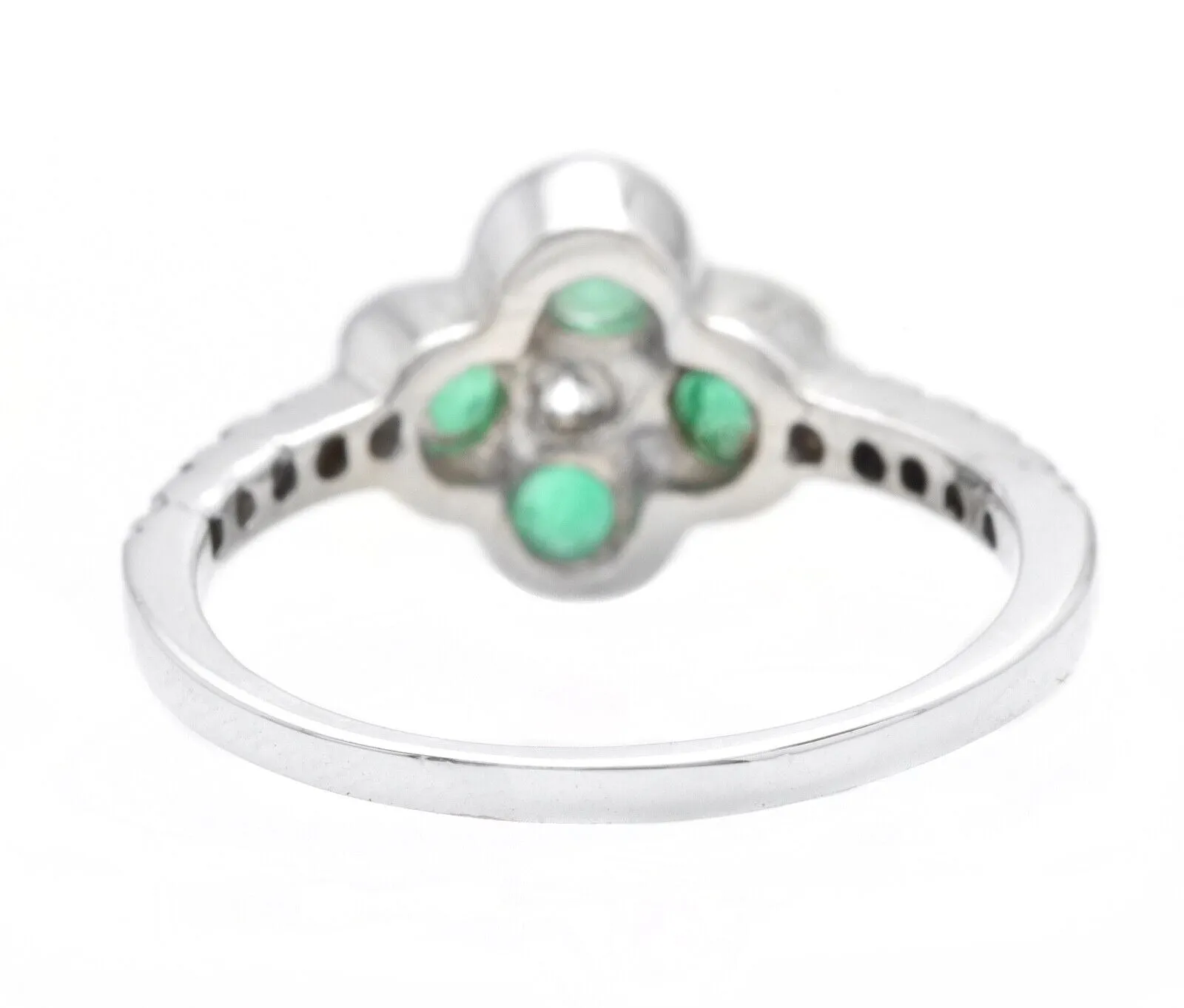 Exquisite Natural Emerald and Diamond 14K Solid White Gold Ring