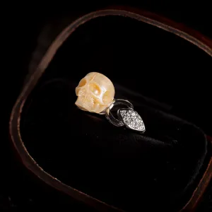 Exquisite Pearl Skull and Leaf CZ Statement Ring