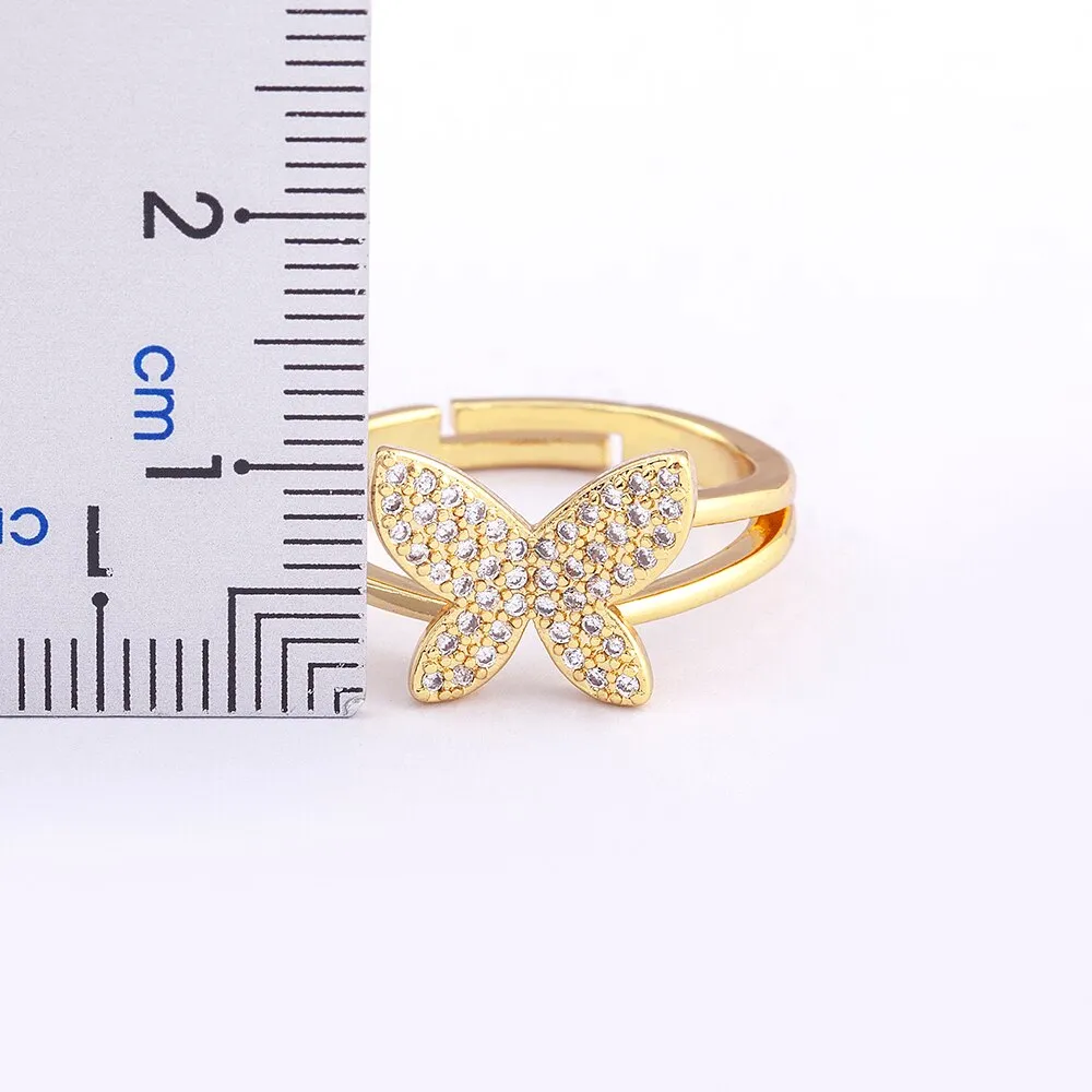 Exquisite Zircon Lucky Butterfly Inlaid Shine Crystal Gold Plated Ring Women