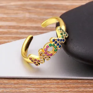 Exquisite Zircon Mom Letter Inlaid Rainbow Crystal Ring Women