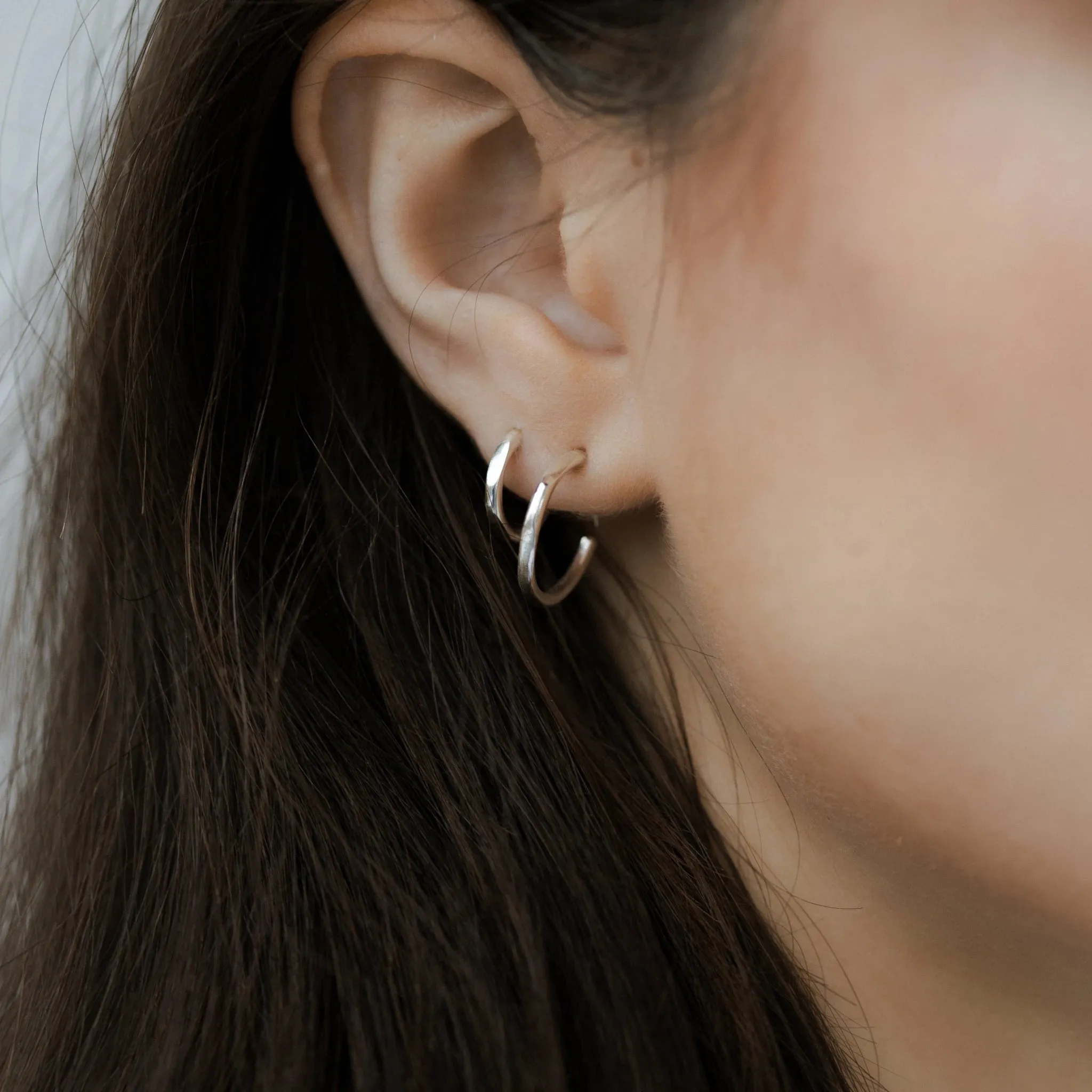 Faceted Hoop Earrings - Sterling Silver