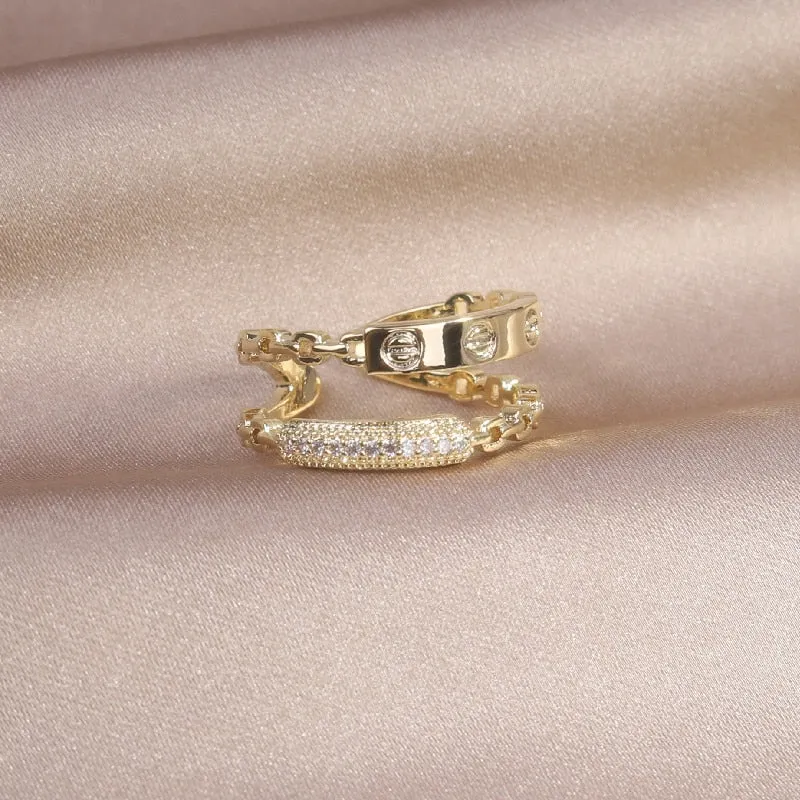Fashion Jewelry Exquisite Gold Plated Zircon Ring Elegant Adjustable