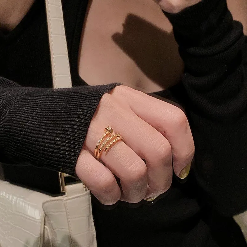 Fashion Jewelry Exquisite Gold Plated Zircon Ring Elegant Adjustable