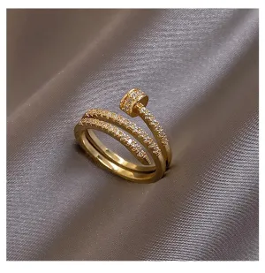 Fashion Jewelry Exquisite Gold Plated Zircon Ring Elegant Adjustable