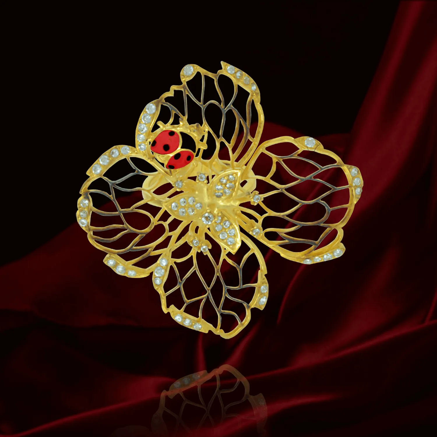 Filigree Flower Ring with Ladybug