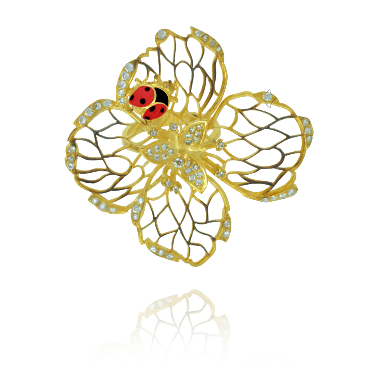 Filigree Flower Ring with Ladybug