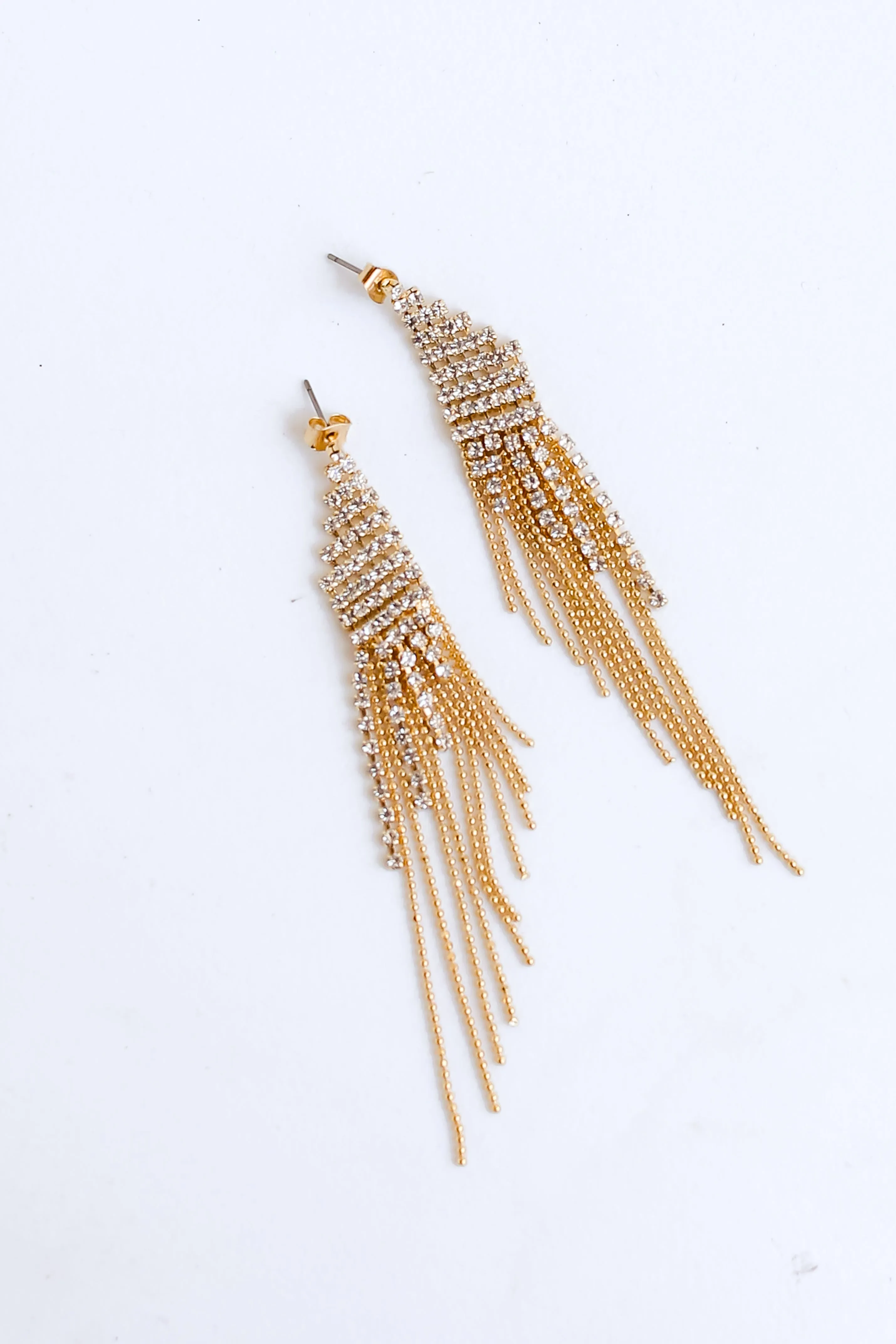FINAL SALE - Katy Gold Rhinestone Beaded Fringe Earrings