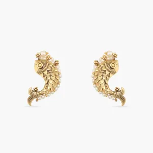 Fish and Pearl Oxidized Classic Earrings
