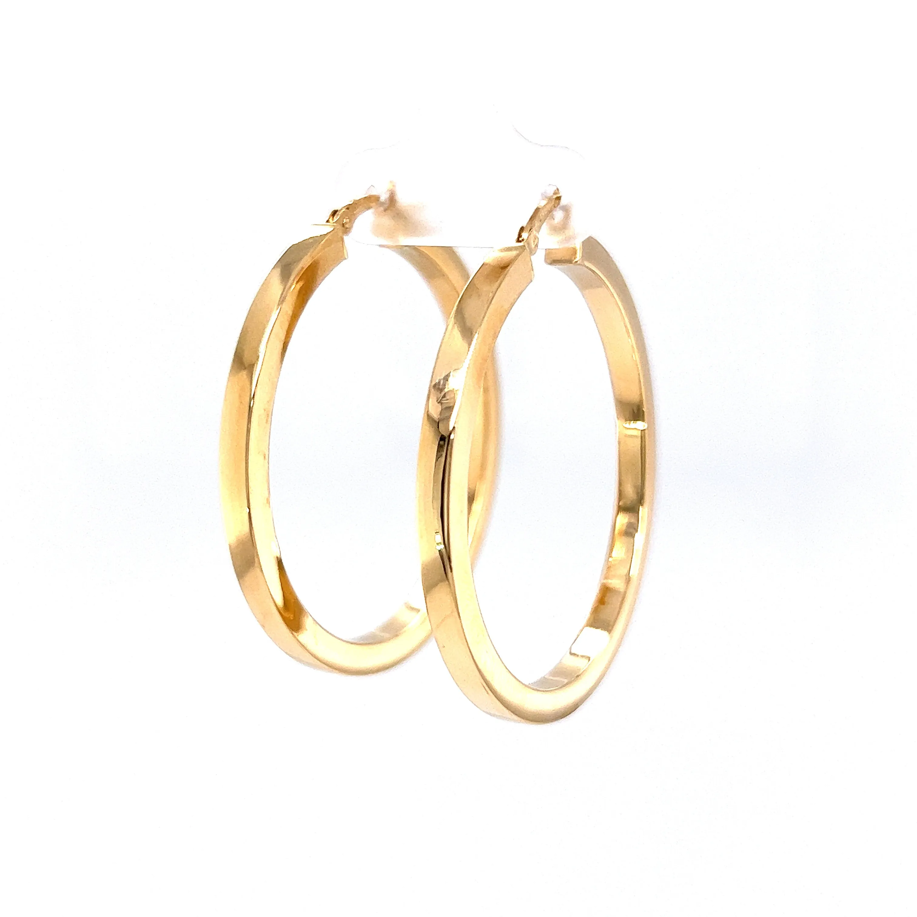 Flat Edge Hoop Earrings in 14k Yellow Gold