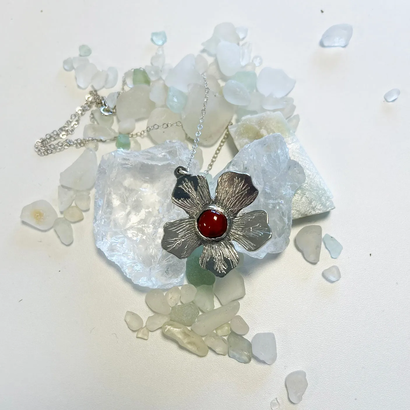 Floral Pendant with a Carnelian Stone