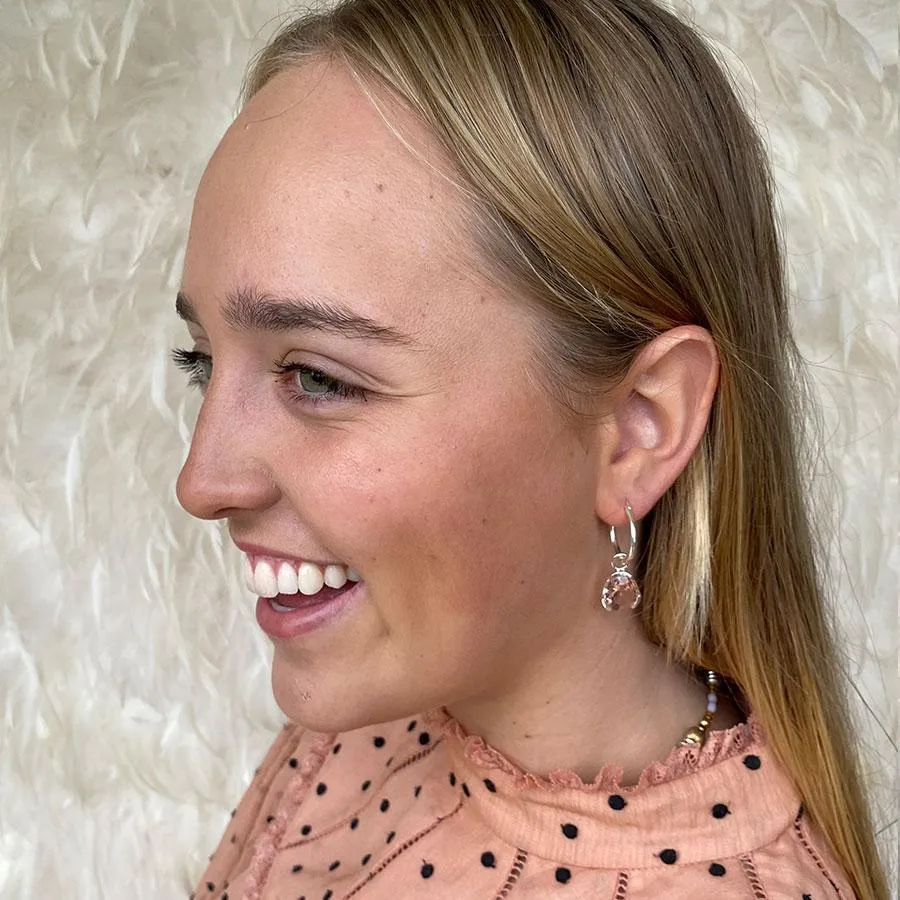 FOUNDATION GEMDROP MEDIUM HOOPS - BLUSH QUARTZ
