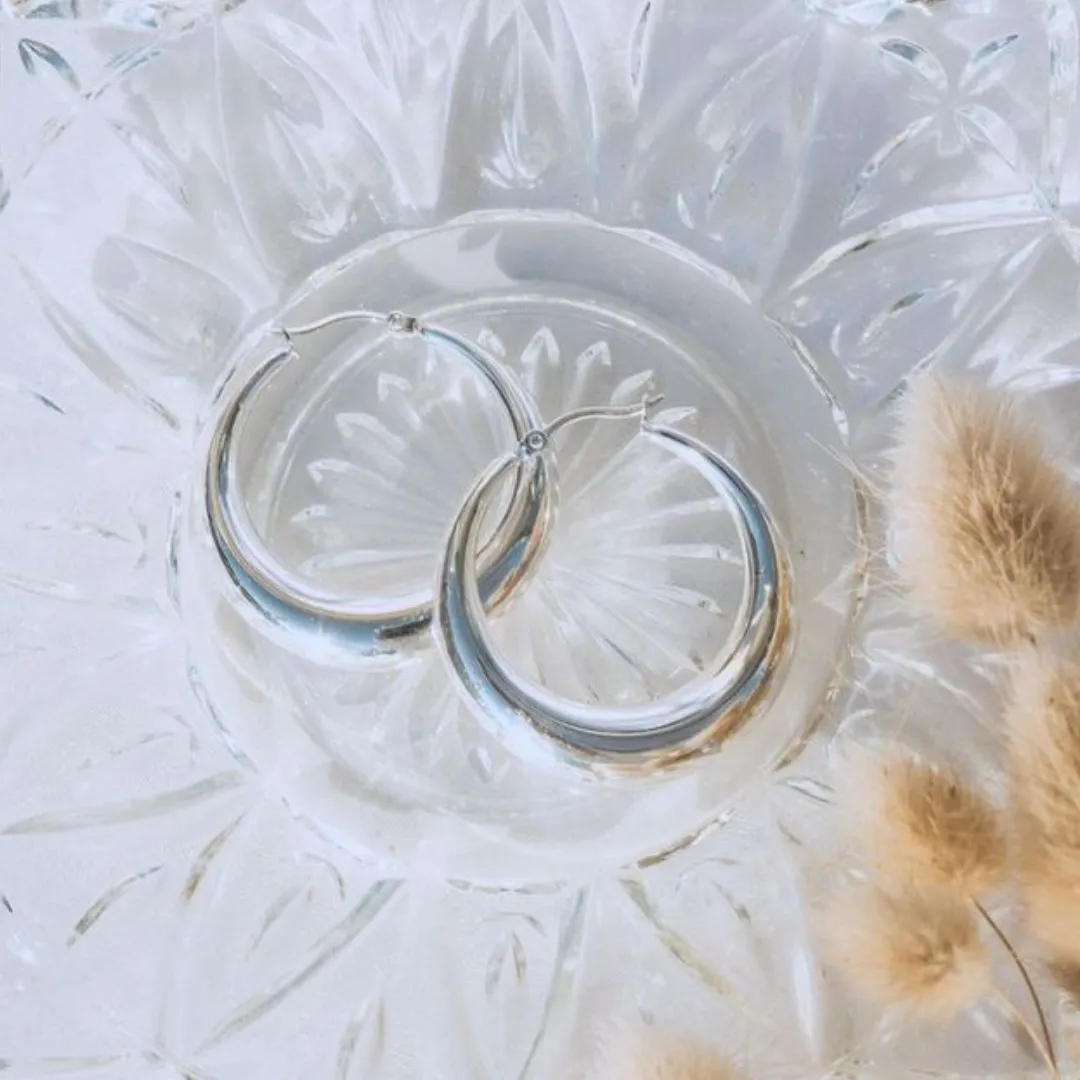 FV Silver 40mm Hollow Hoop Earrings