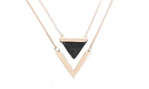 Geometric Triangle Faux Marble Stone Pendant Necklace