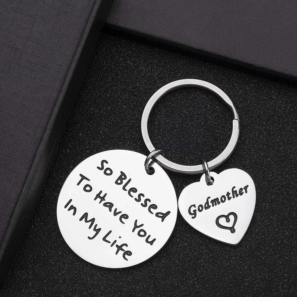 Godmother Key Chain Religious Keyring for Baptism-Thank You Gift From Godson or Goddaughter