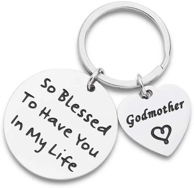 Godmother Key Chain Religious Keyring for Baptism-Thank You Gift From Godson or Goddaughter