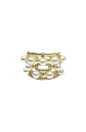 Gold 5 Line Ring with Pearls